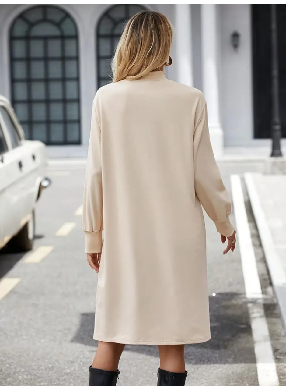 Kadın Uzun Kollu Balıkçı Yaka Kısa şardonlu Dalgıç Elbise