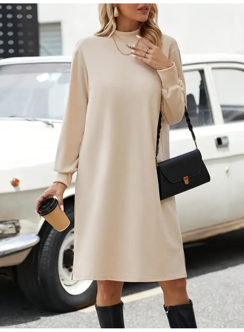 Kadın Uzun Kollu Balıkçı Yaka Kısa şardonlu Dalgıç Elbise