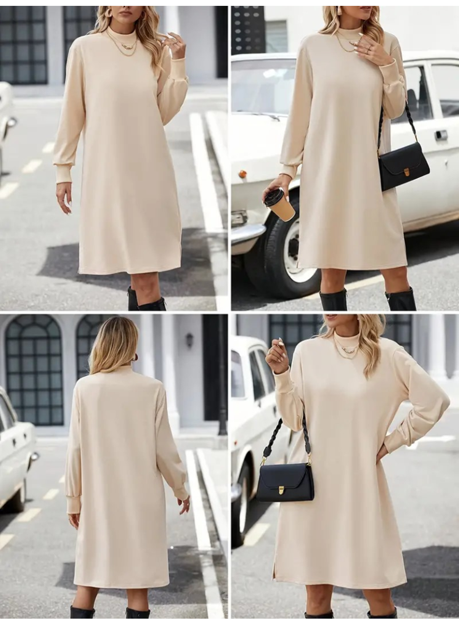 Kadın Uzun Kollu Balıkçı Yaka Kısa şardonlu Dalgıç Elbise