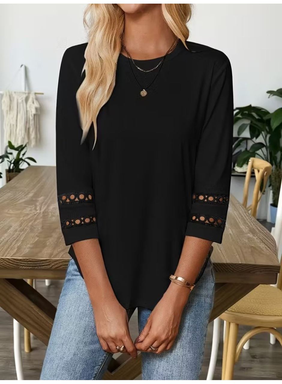 Kadın Uzun Kollu Bisiklet Yaka Truvakar Kollu Viskon Bluz