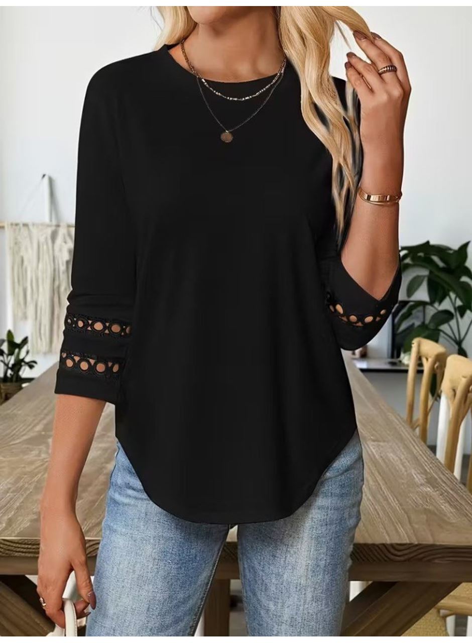 Kadın Uzun Kollu Bisiklet Yaka Truvakar Kollu Viskon Bluz