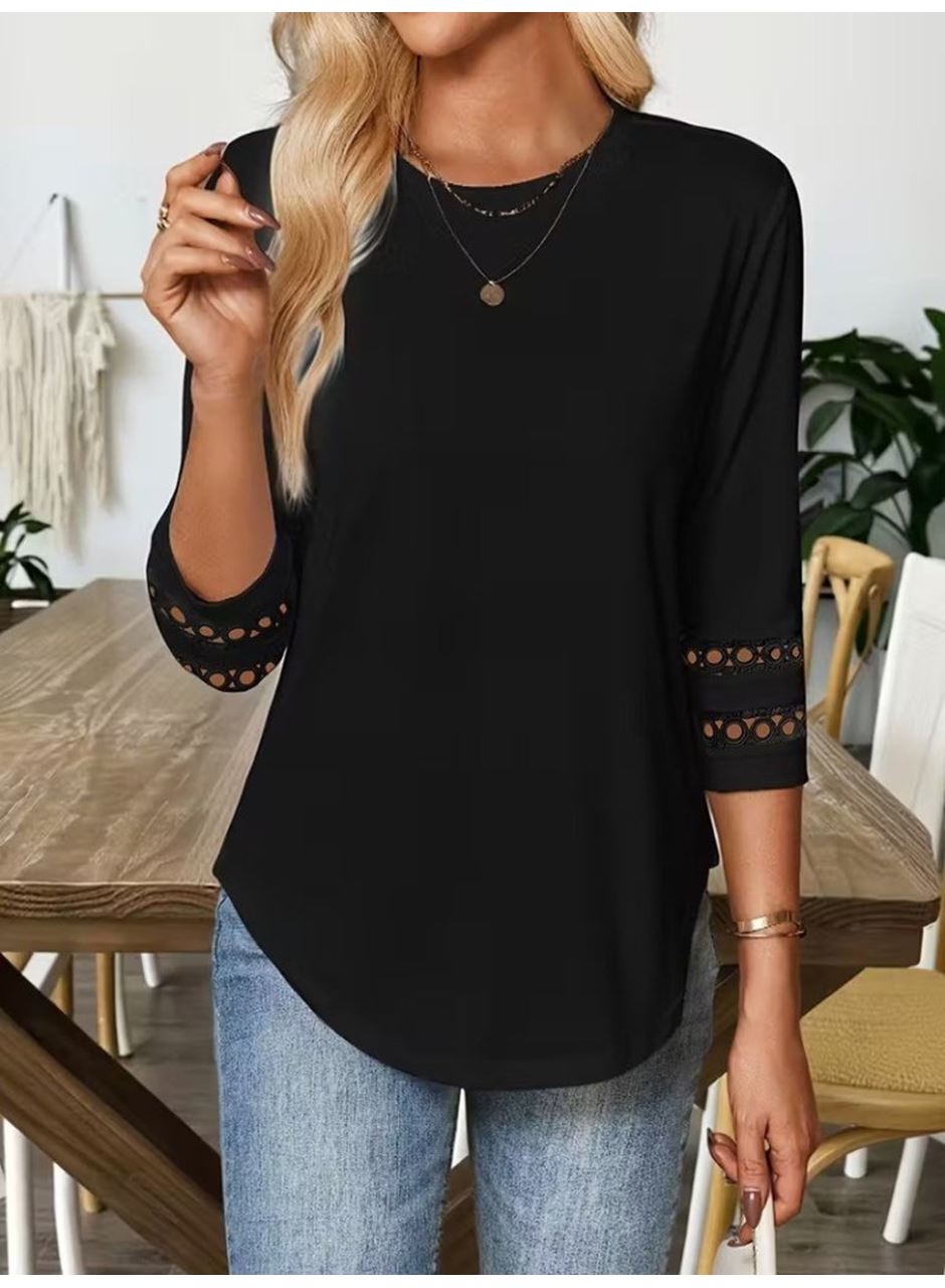 Kadın Uzun Kollu Bisiklet Yaka Truvakar Kollu Viskon Bluz