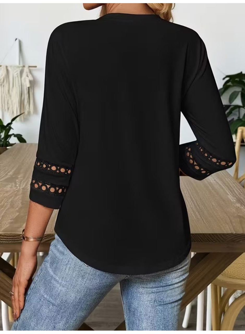 Kadın Uzun Kollu Bisiklet Yaka Truvakar Kollu Viskon Bluz