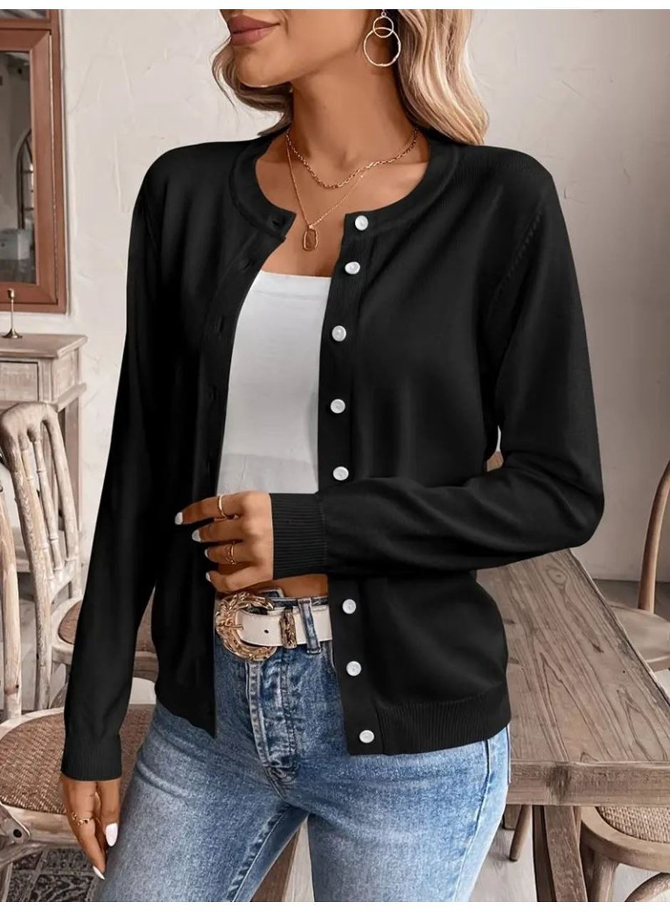Kadın Uzun Kollu önden Düğmeli Triko Ceket