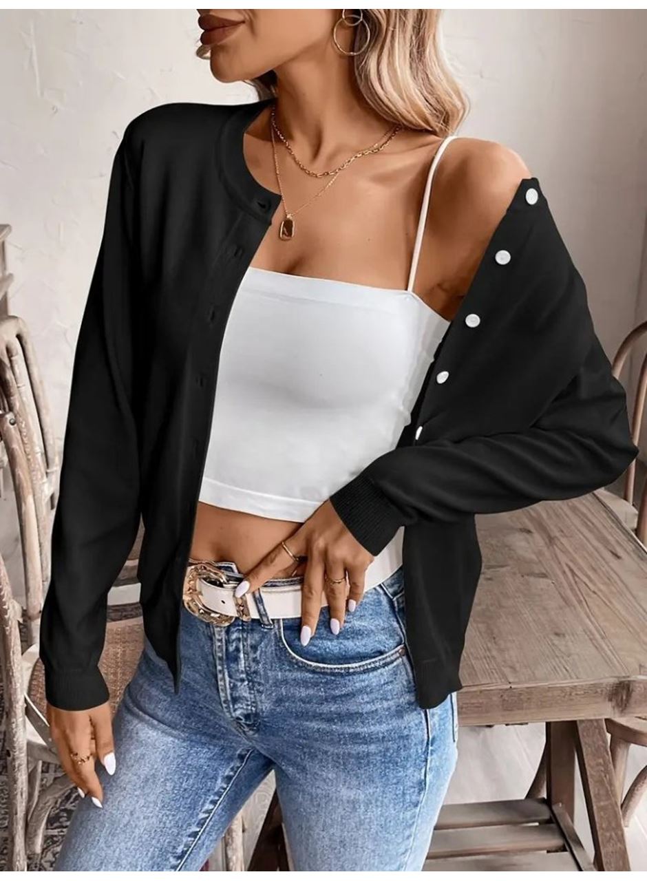 Kadın Uzun Kollu önden Düğmeli Triko Ceket