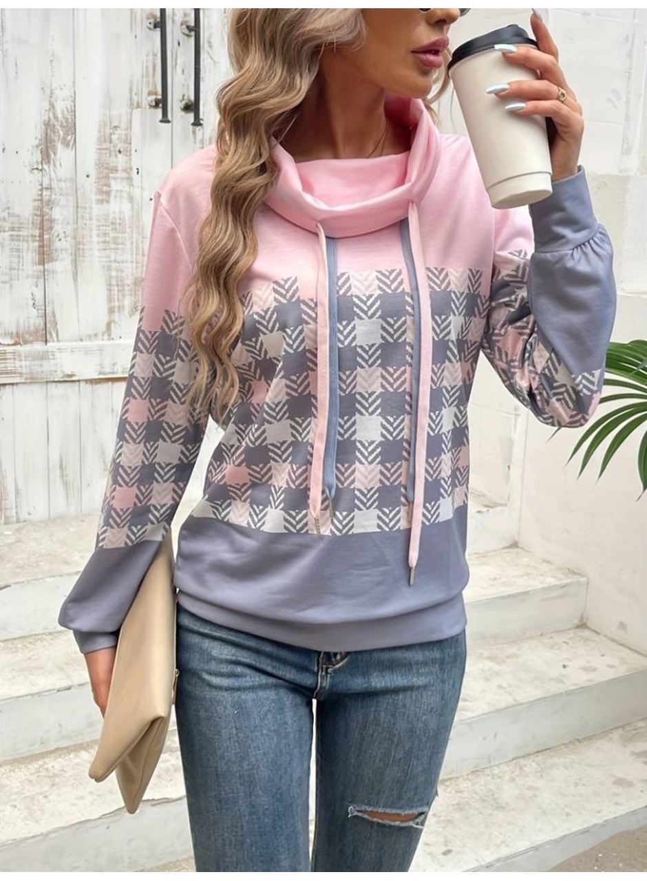 Kadın Uzun Kollu Balıkçı Yaka Bağcıklı Desenli şardonlu Dalgıç Bluz