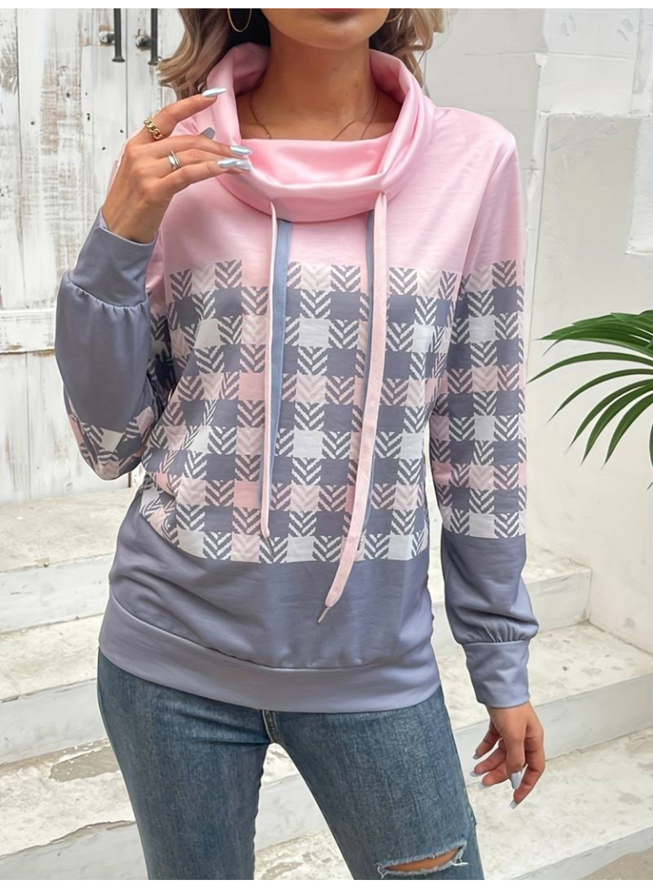 Kadın Uzun Kollu Balıkçı Yaka Bağcıklı Desenli şardonlu Dalgıç Bluz