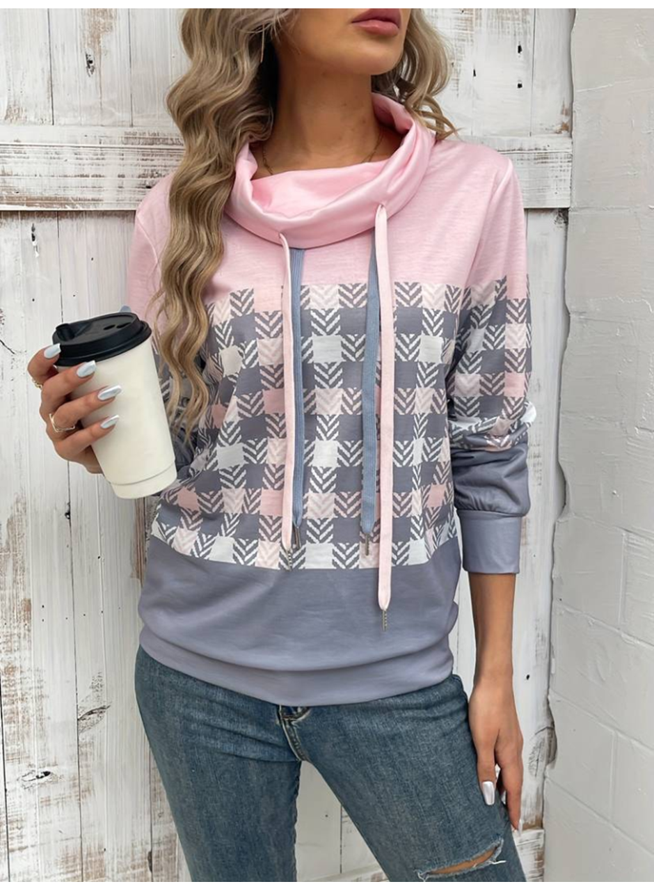 Kadın Uzun Kollu Balıkçı Yaka Bağcıklı Desenli şardonlu Dalgıç Bluz