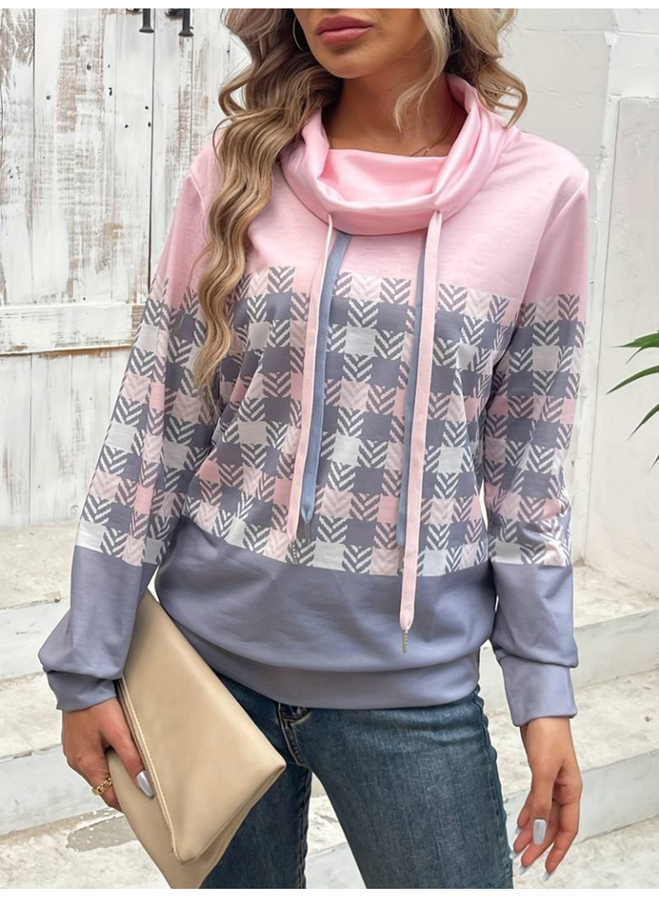Kadın Uzun Kollu Balıkçı Yaka Bağcıklı Desenli şardonlu Dalgıç Bluz