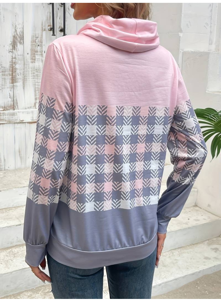 Kadın Uzun Kollu Balıkçı Yaka Bağcıklı Desenli şardonlu Dalgıç Bluz
