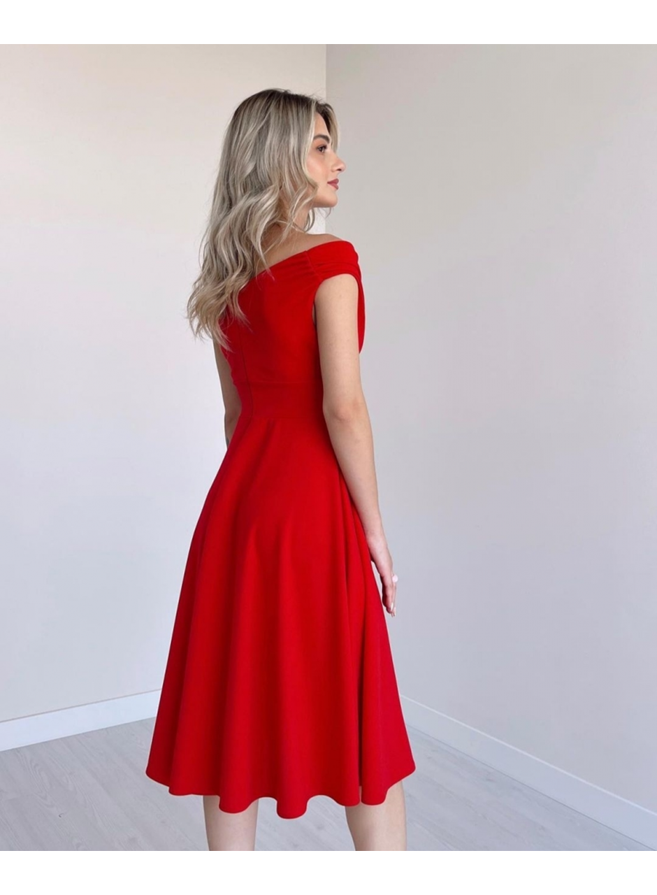 Kadın Kısa Kollu Kruvaze Yaka Eteği Volanlı Krep Elbise