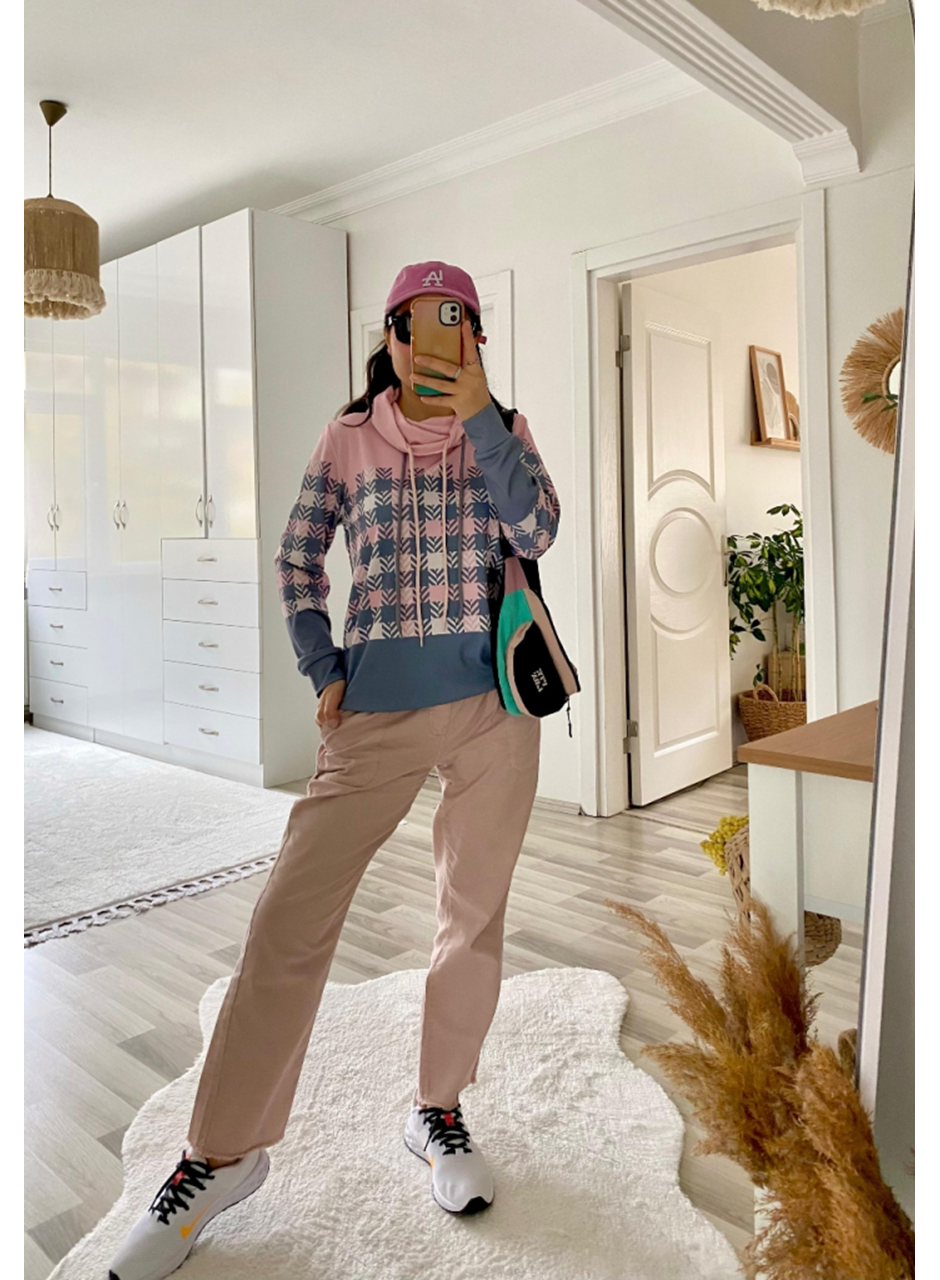 Kadın Uzun Kollu Balıkçı Yaka Bağcıklı Desenli şardonlu Dalgıç Bluz