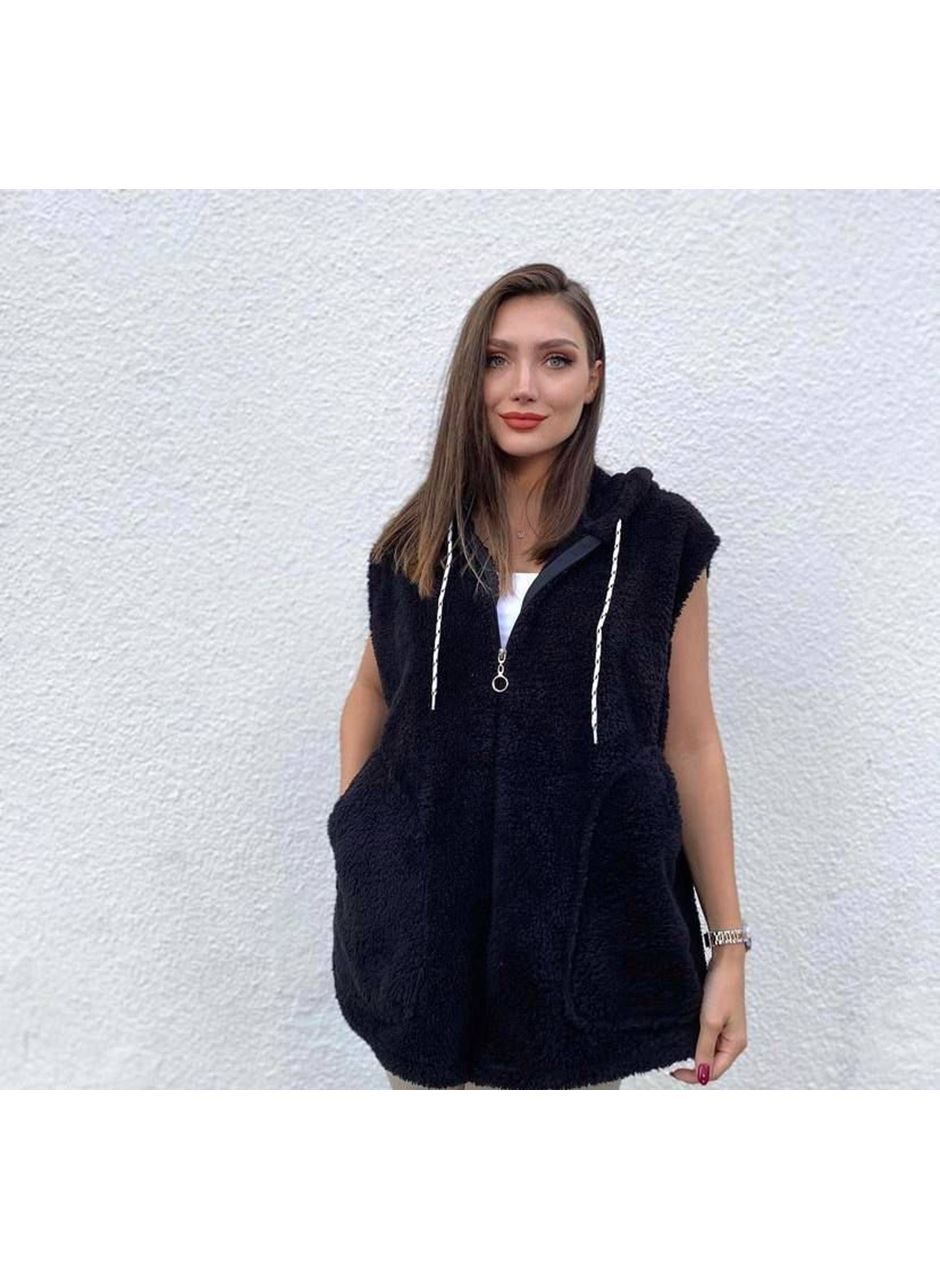 Kadın Kapüşon Ve Fermuar Detay Welsoft Kolsuz Yelek