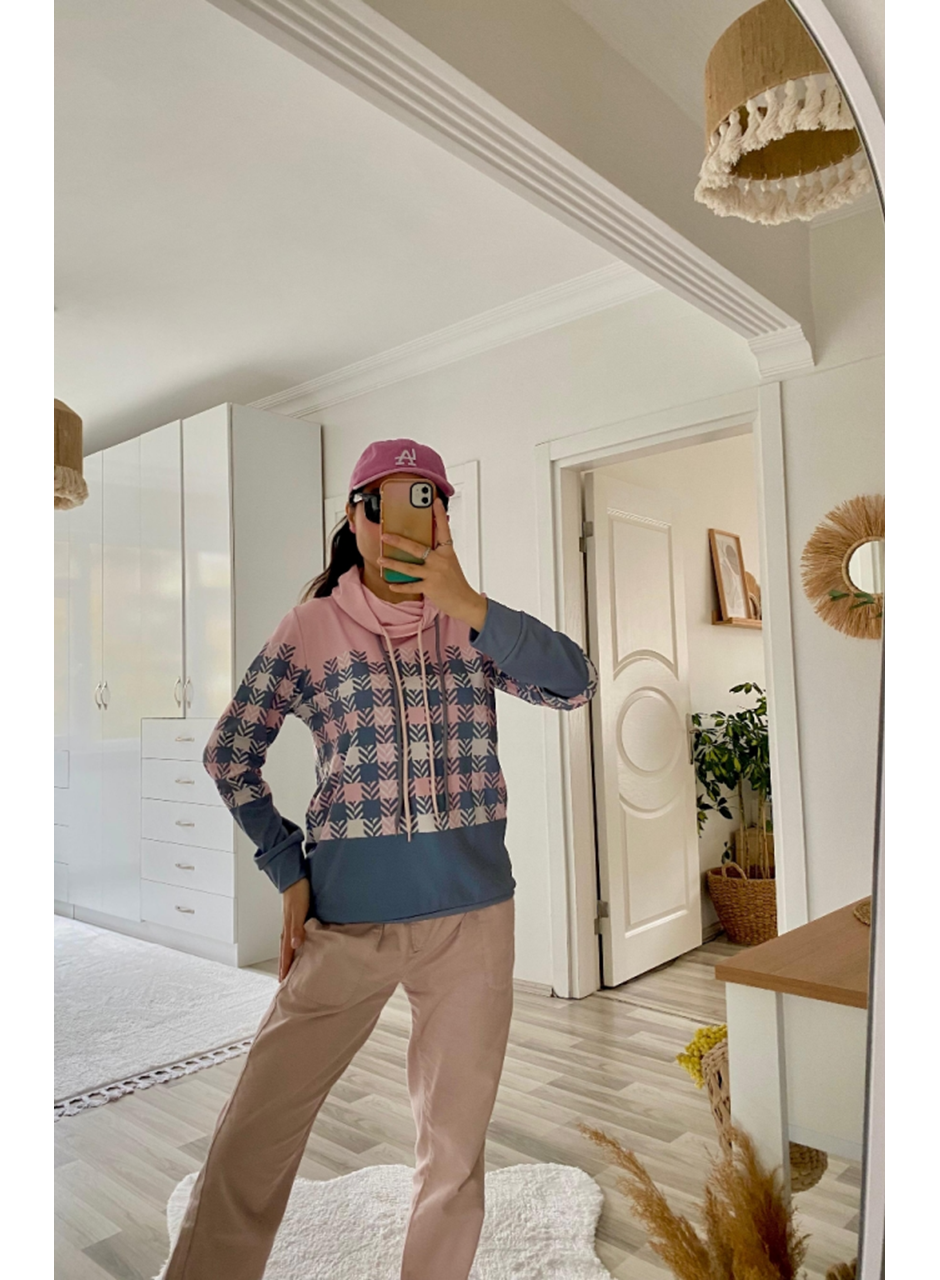 Kadın Uzun Kollu Balıkçı Yaka Bağcıklı Desenli şardonlu Dalgıç Bluz