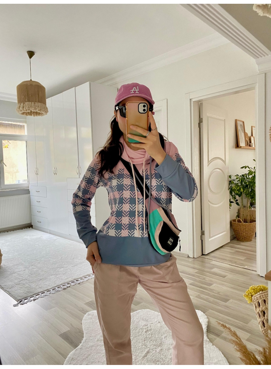 Kadın Uzun Kollu Balıkçı Yaka Bağcıklı Desenli şardonlu Dalgıç Bluz