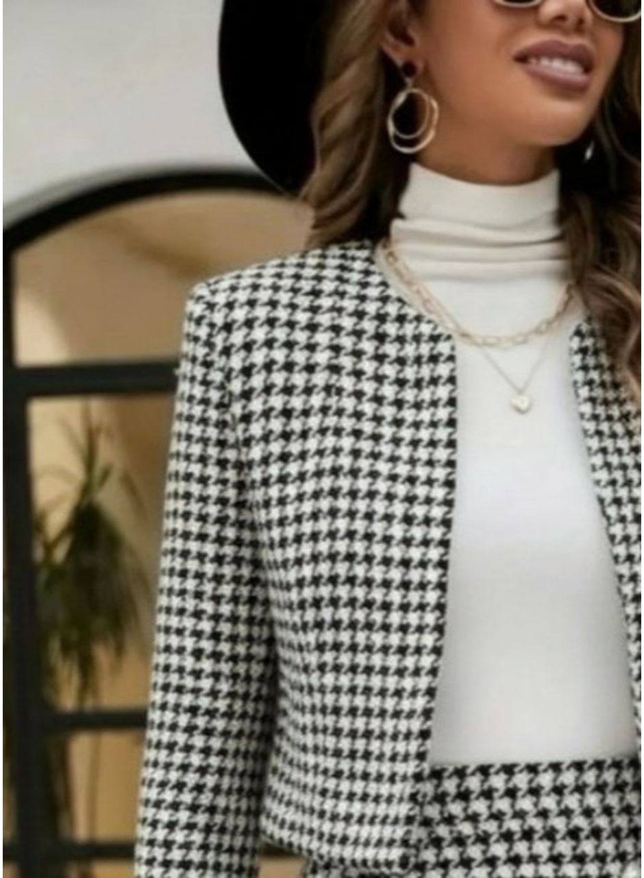 Kadın Uzun Kollu önü Açık Dokuma Ceket Ve Mini Etek Ikili Takım