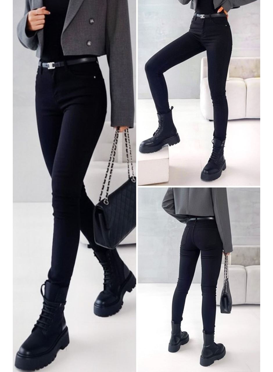 Kadın Yüksek Bel Cepli Kemersiz Kot Pantolon