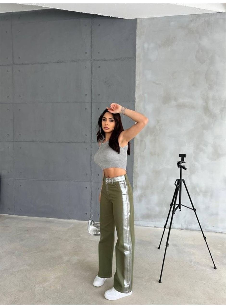 GABARDİN PALAZZO PANTOLON - Haki