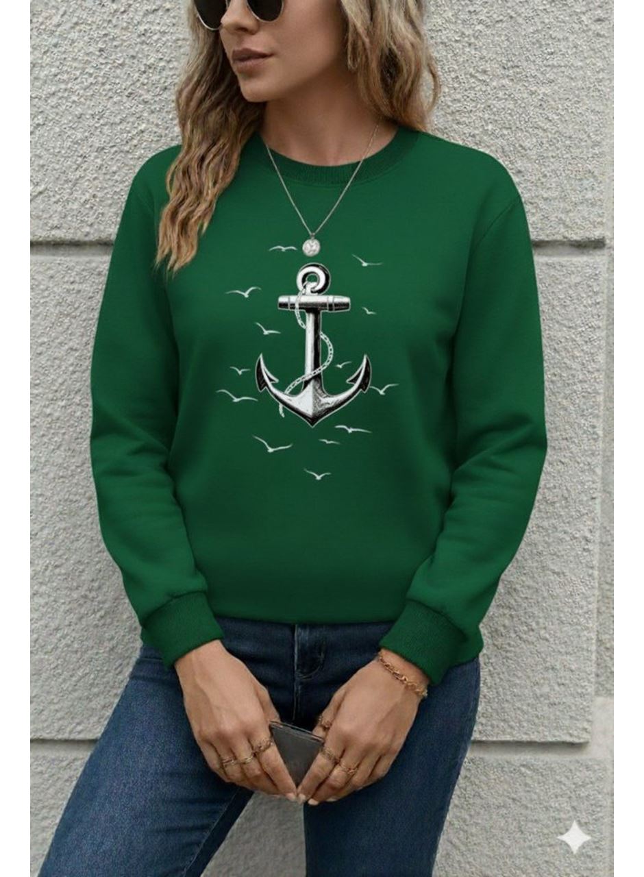 Kadın Uzun Kollu Bisiklet Yaka Desenli Viskon Iki Iplik Bluz