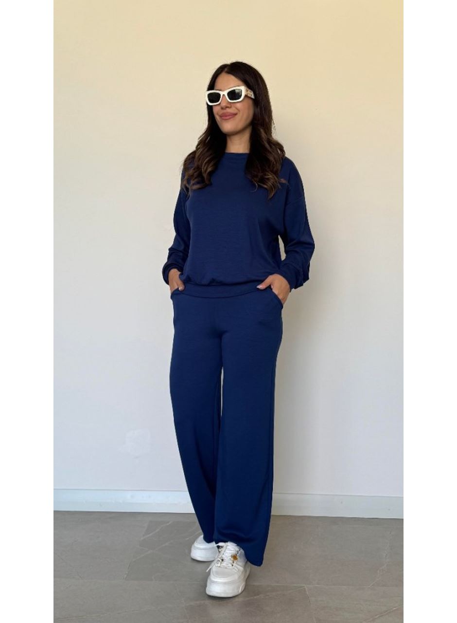 Kadın Uzun Kollu Bisiklet Yaka Viskon Iki Iplik Bluz Ve Pantolon Ikili Takım