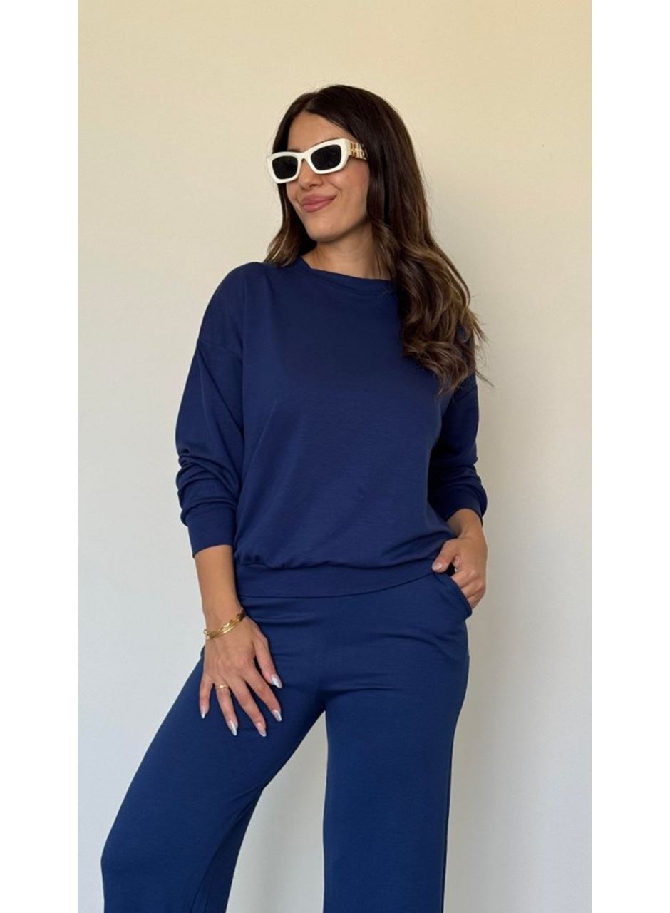 Kadın Uzun Kollu Bisiklet Yaka Viskon Iki Iplik Bluz Ve Pantolon Ikili Takım