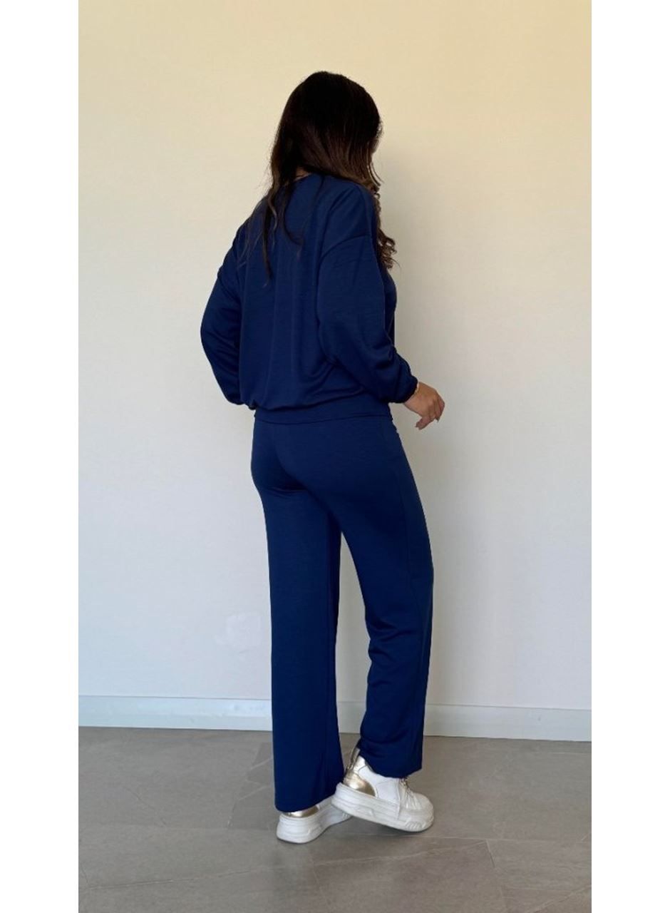 Kadın Uzun Kollu Bisiklet Yaka Viskon Iki Iplik Bluz Ve Pantolon Ikili Takım