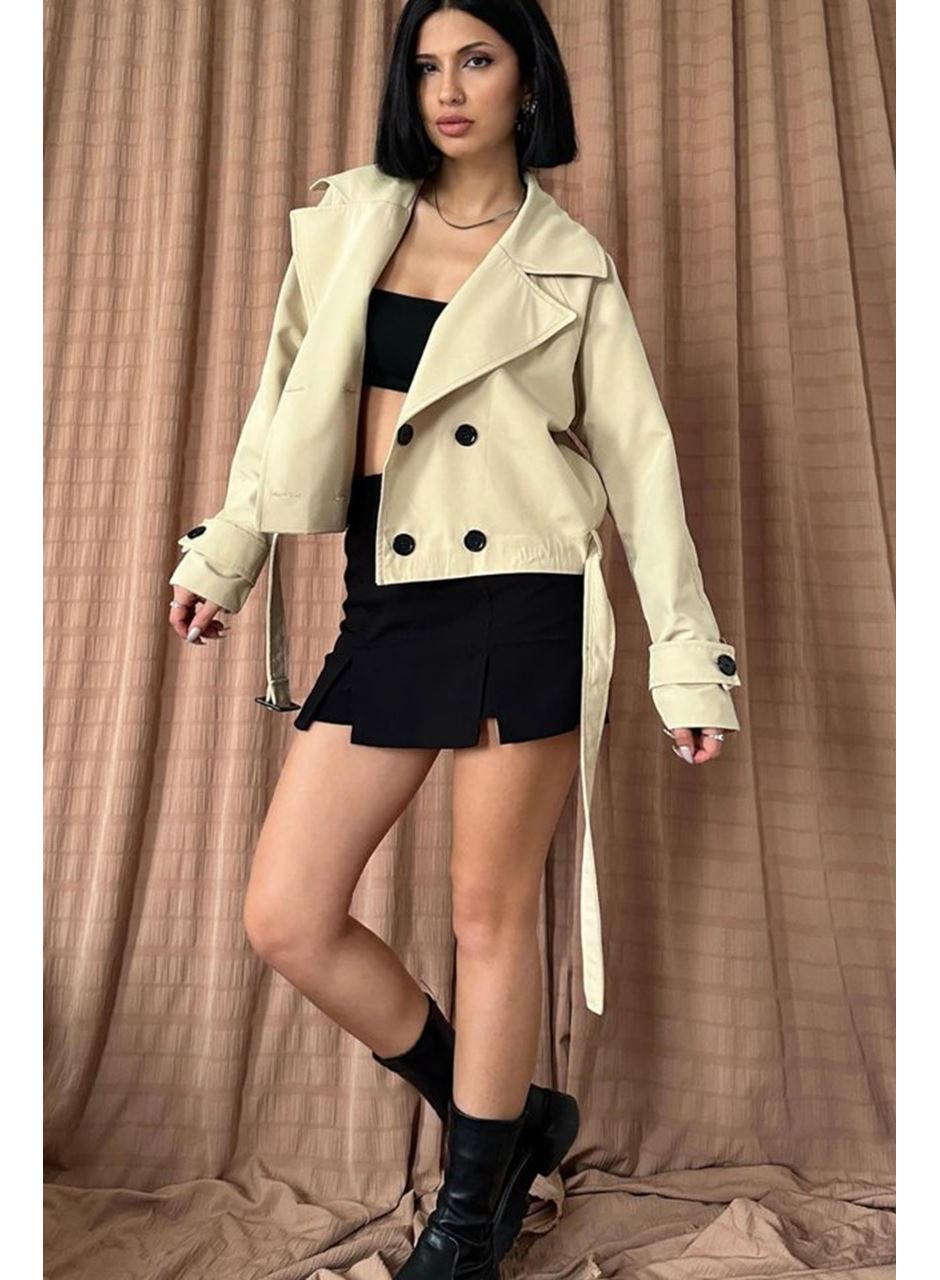 Vizon Kemerli Kısa Trech Ceket