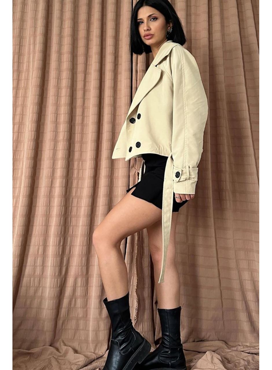 Vizon Kemerli Kısa Trech Ceket