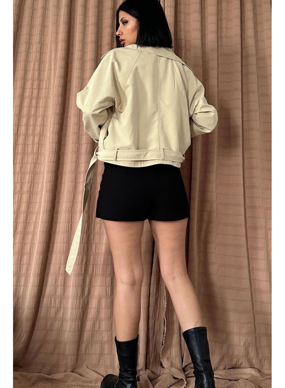 Vizon Kemerli Kısa Trech Ceket