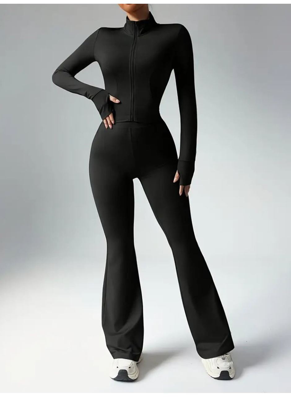 Kadın Uzun Kollu önden Fermuarlı Kısa Dalgıç Bluz Ve Pantolon Ikili Takım