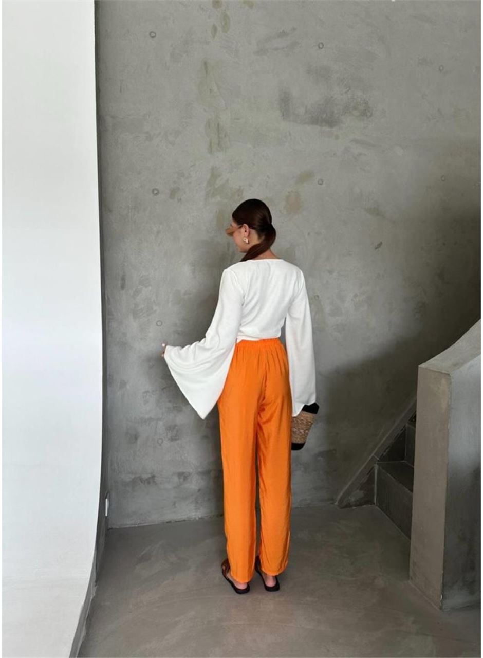 BEL LASTİK DETAYLI MODAL KUMAŞ PANTOLON - Orange