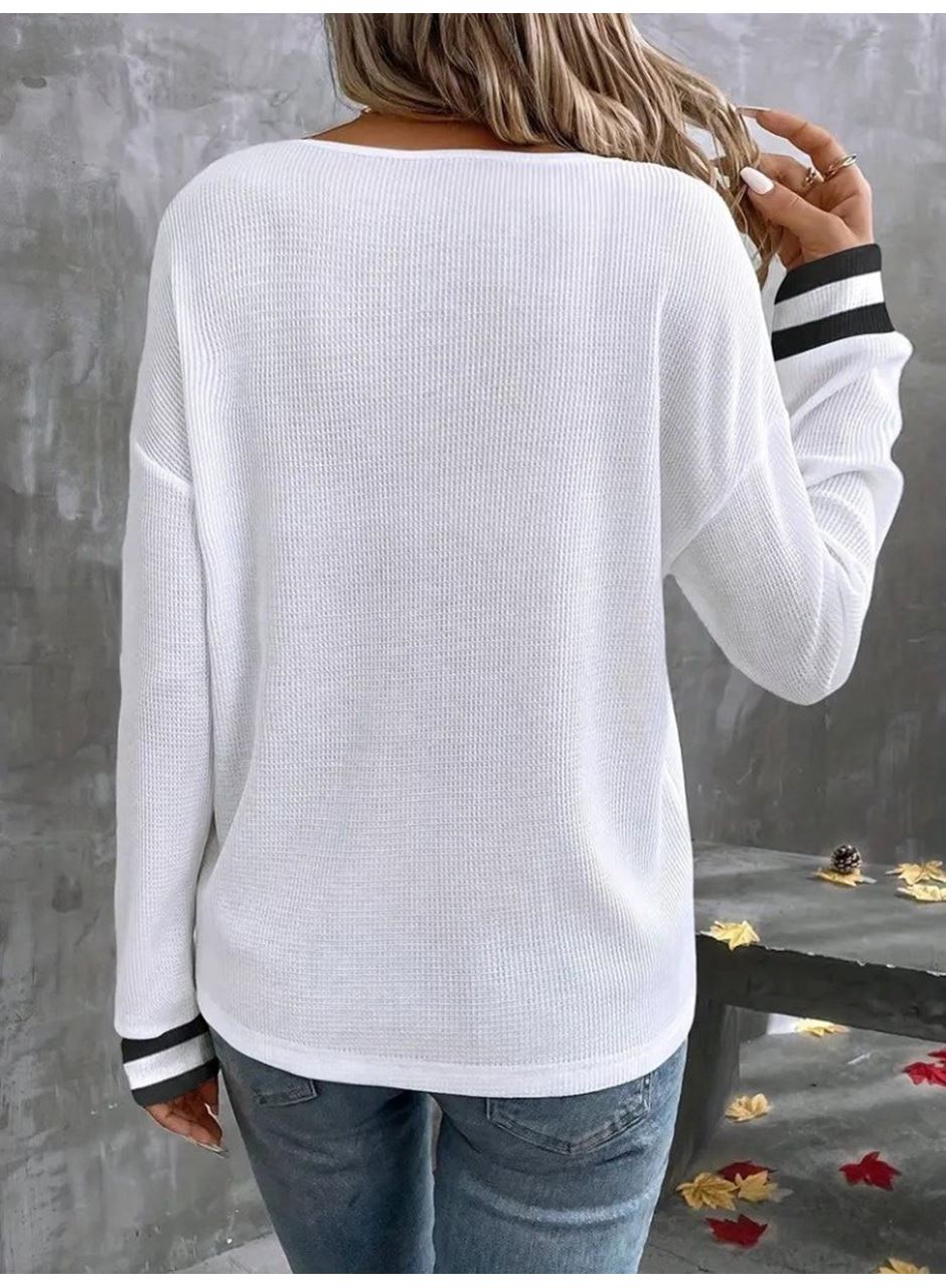 Kadın Uzun Kollu V Yakalı Waffle Bluz