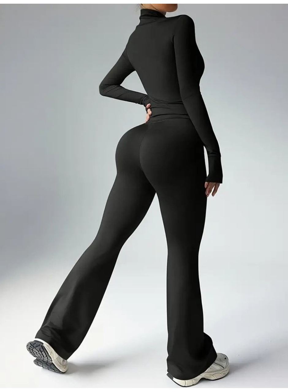 Kadın Uzun Kollu önden Fermuarlı Kısa Dalgıç Bluz Ve Pantolon Ikili Takım