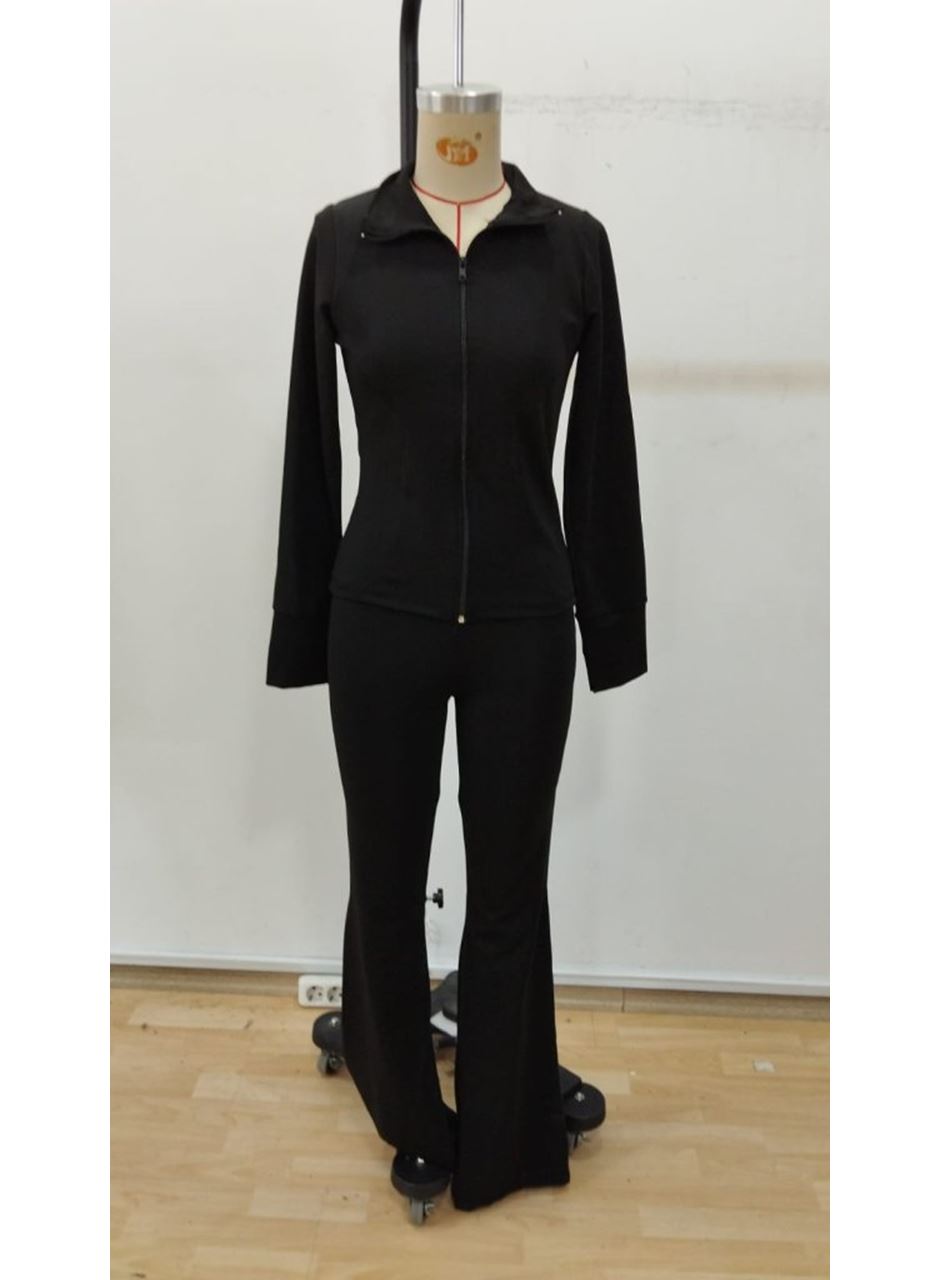 Kadın Uzun Kollu önden Fermuarlı Kısa Dalgıç Bluz Ve Pantolon Ikili Takım