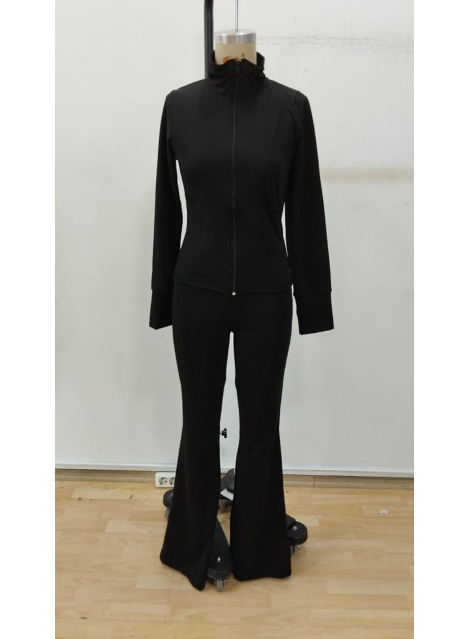 Kadın Uzun Kollu önden Fermuarlı Kısa Dalgıç Bluz Ve Pantolon Ikili Takım