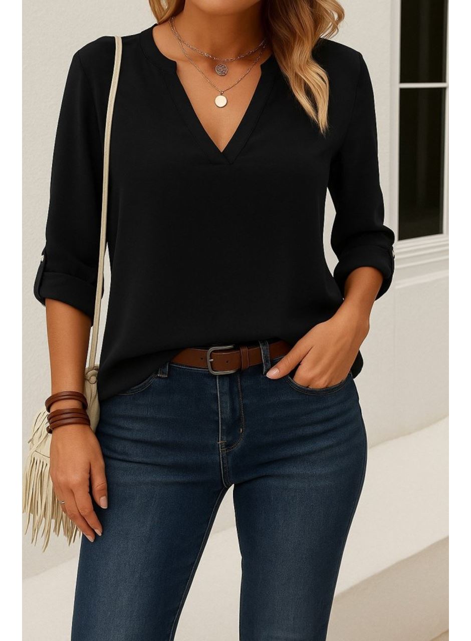 Kadın Uzun Kollu V Yakalı Ithal Krep Bluz