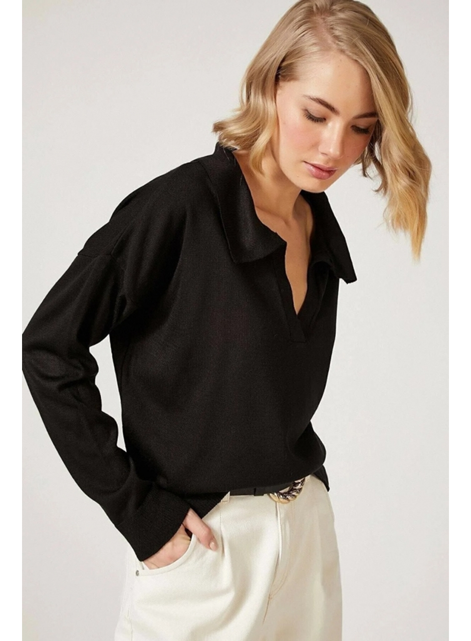 Kadın Beyaz Uzun Kollu Yakalı Triko Bluz