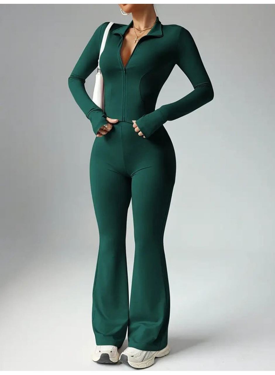 Kadın Uzun Kollu önden Fermuarlı Kısa Dalgıç Bluz Ve Pantolon Ikili Takım