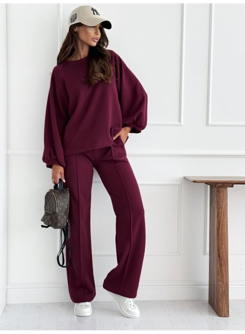 Kadın Uzun Kollu Geniş Kesim Modal Bluz Ve Pantolon Ikili Takım