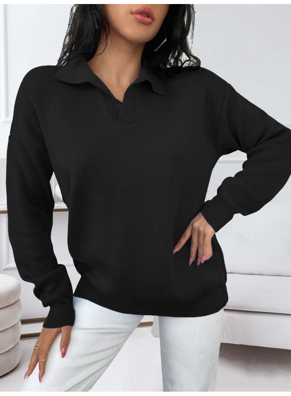 Kadın Beyaz Uzun Kollu Yakalı Triko Bluz