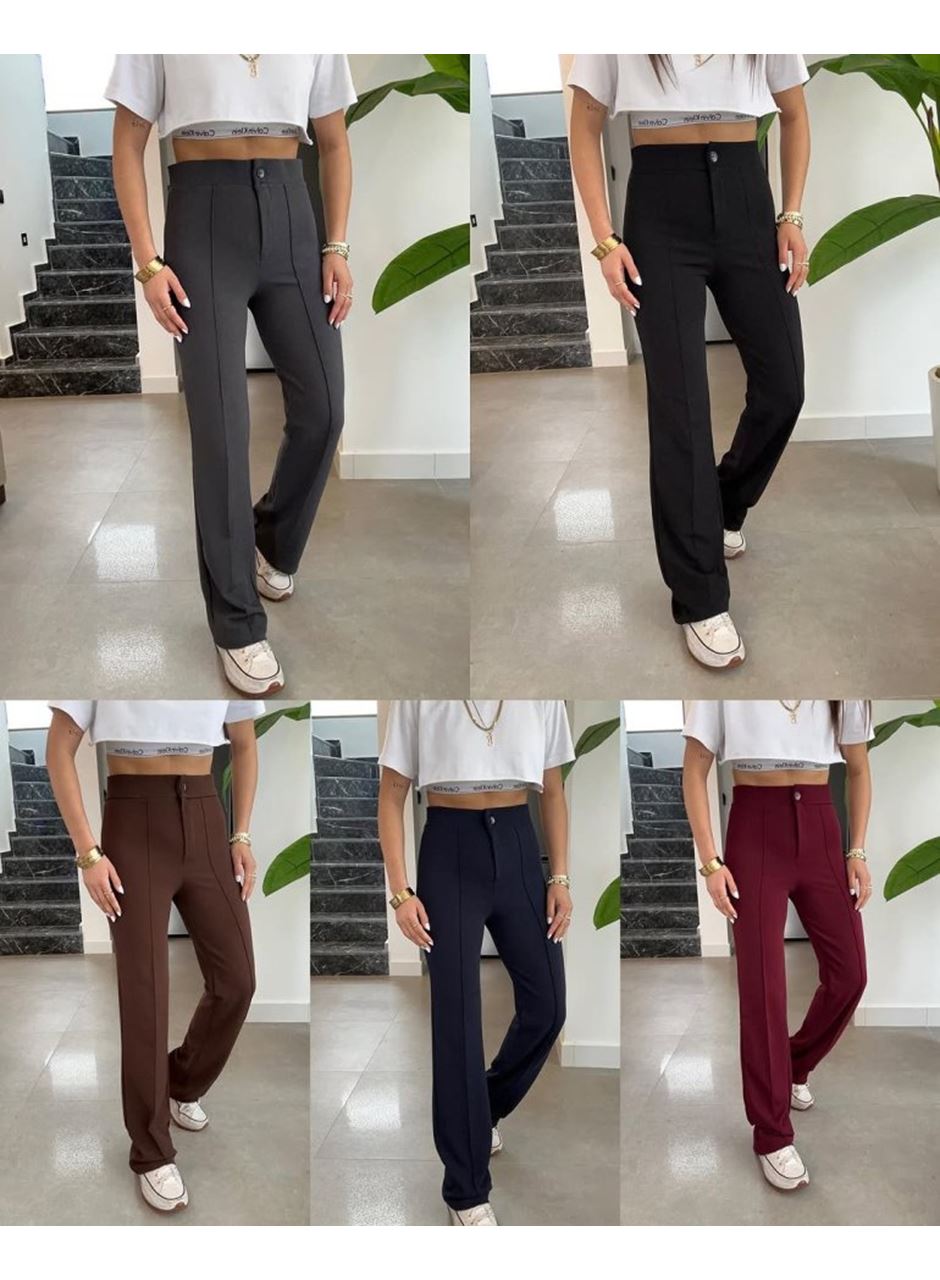 Kadın Yüksek Bel Full Likralı Krep Kumaş Pantolon