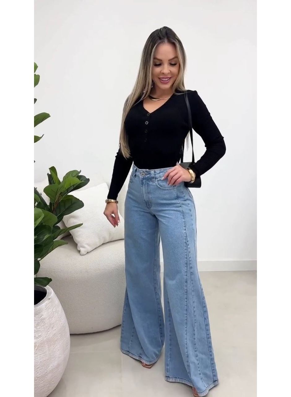 Kadın Yüksek Bel Paçaya Doğru Geniş Kesimli Kot Pantolon