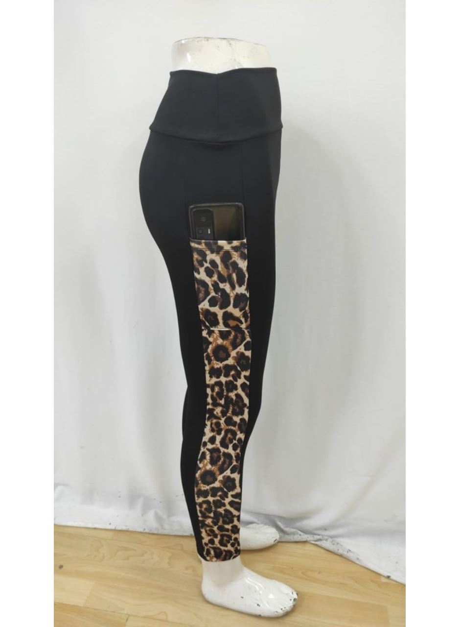 Kadın Yüksek Bel Leopar Desen Ve Cep Detaylı Dalgıç Tayt