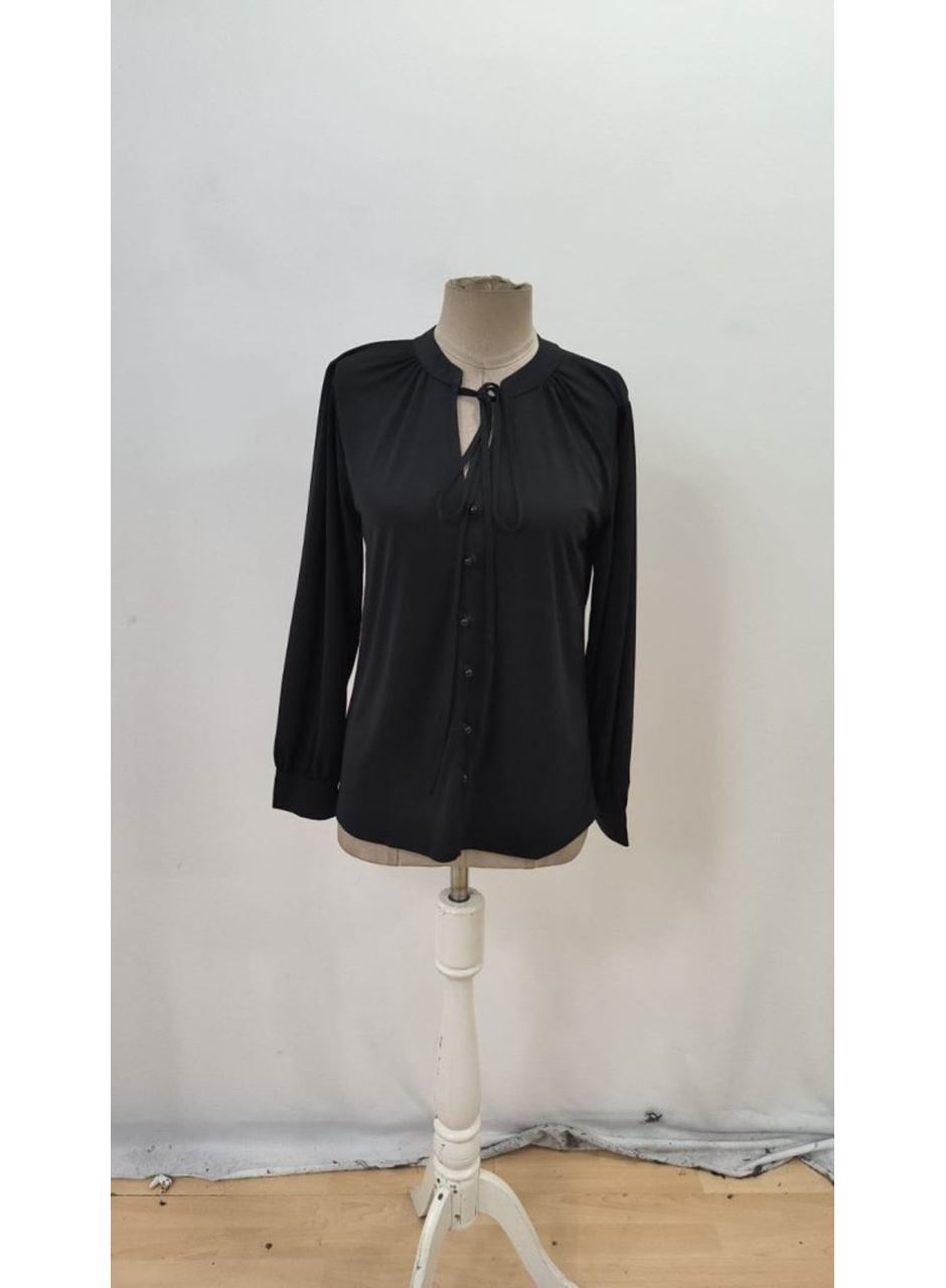 Kadın Uzun Kollu Yakalı Yakadan Bağcıklı Düğmeli Sandy Bluz