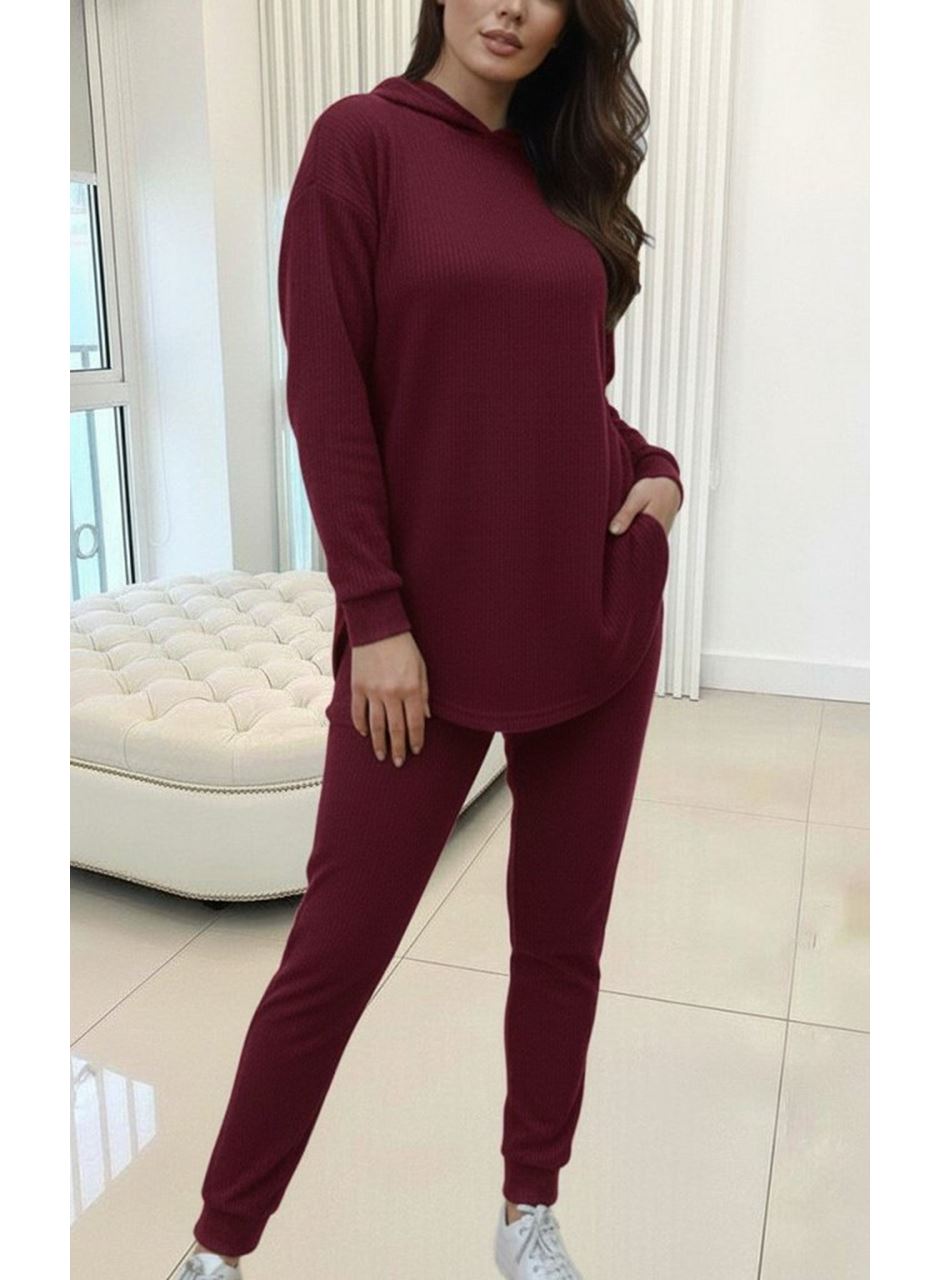 Kadın Uzun Kollu Kapşonlu Meloni Bluz Ve Pantolon Ikili Takım