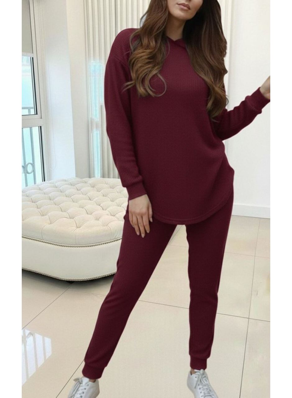 Kadın Uzun Kollu Kapşonlu Meloni Bluz Ve Pantolon Ikili Takım