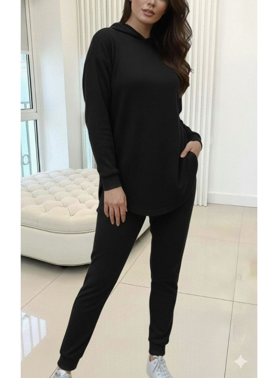 Kadın Uzun Kollu Kapşonlu Meloni Bluz Ve Pantolon Ikili Takım