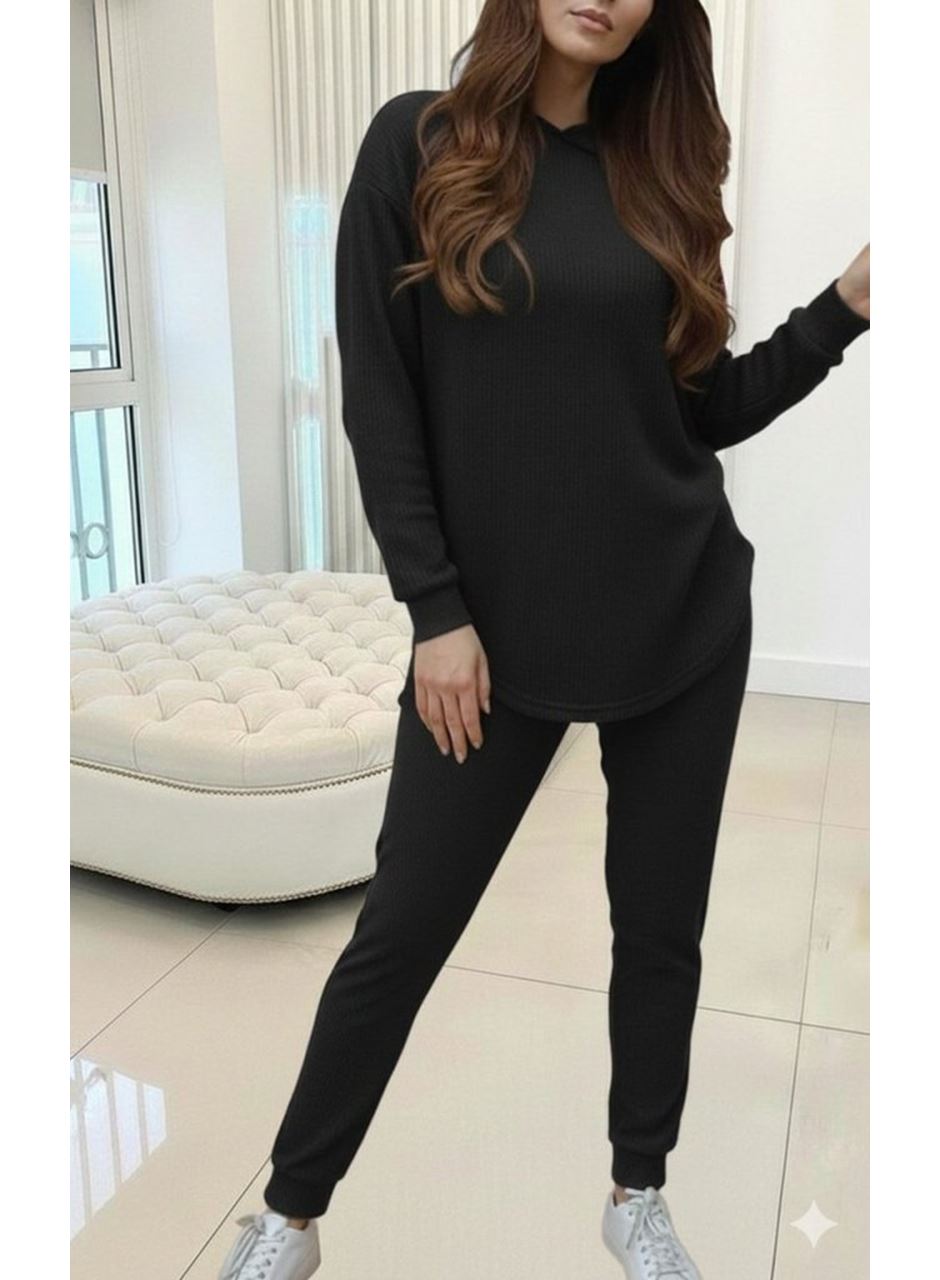 Kadın Uzun Kollu Kapşonlu Meloni Bluz Ve Pantolon Ikili Takım