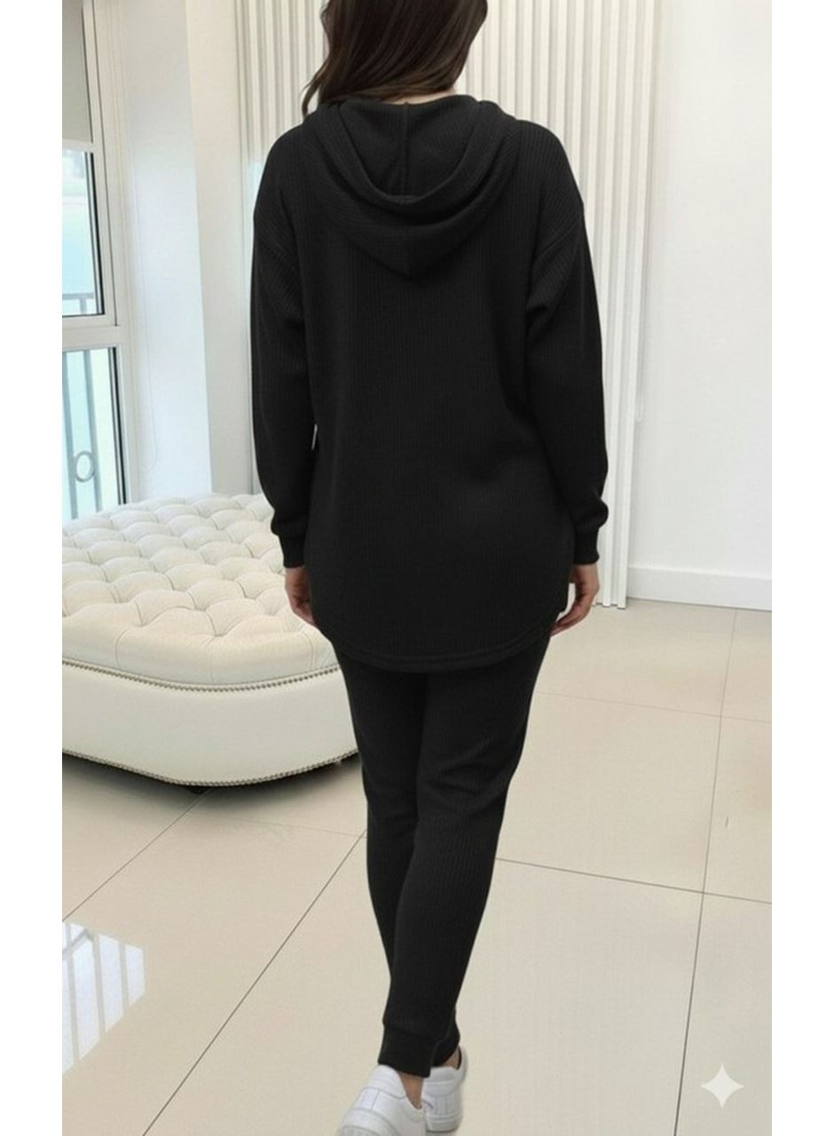 Kadın Uzun Kollu Kapşonlu Meloni Bluz Ve Pantolon Ikili Takım