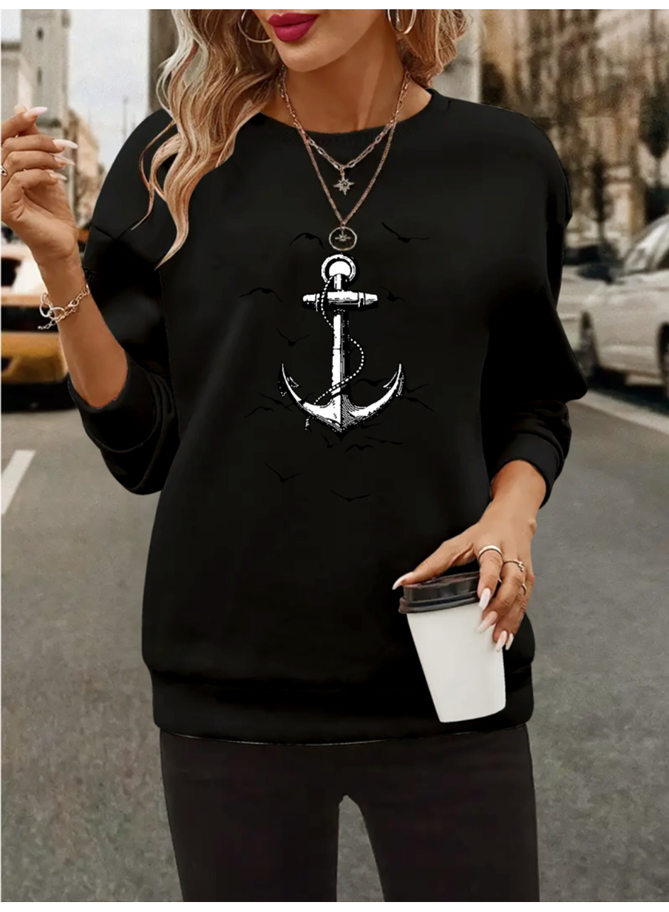 Kadın Uzun Kollu Bisiklet Yaka Desenli Viskon Iki Iplik Bluz